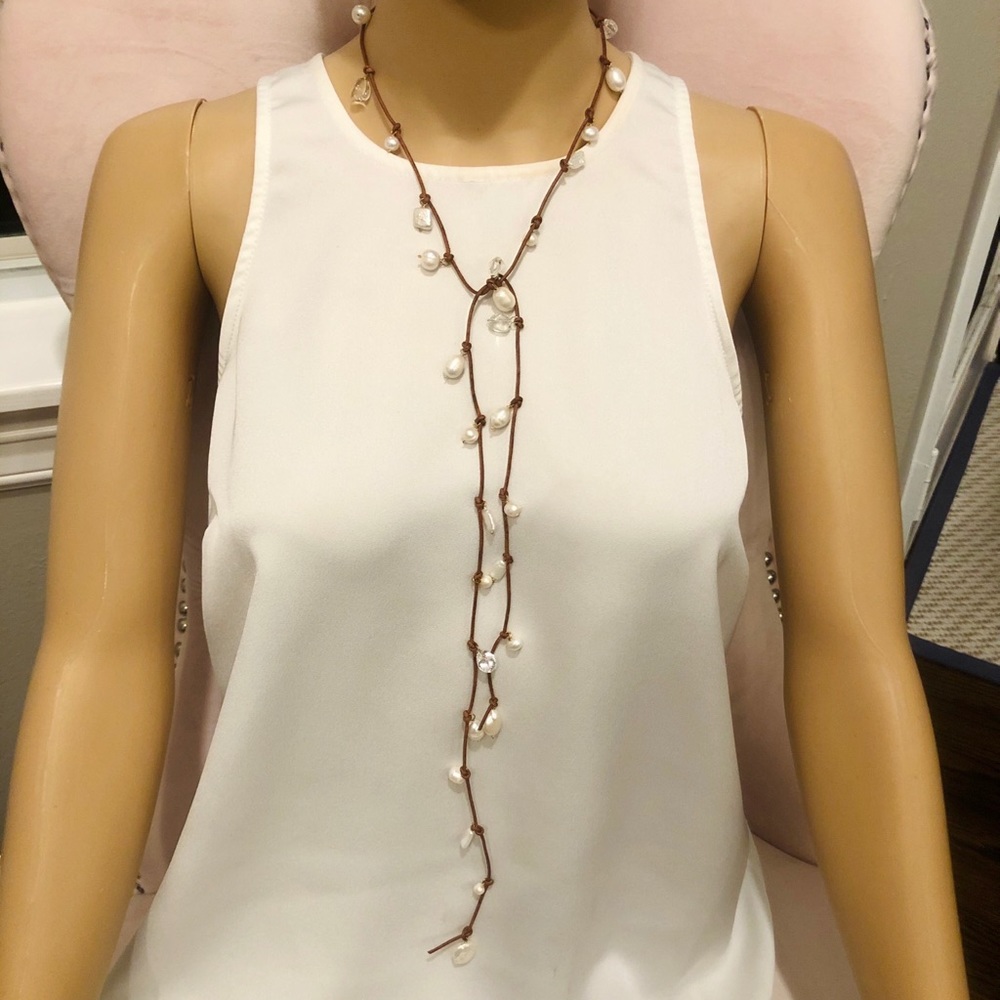 Natural Colored Lariat Wrap Necklace